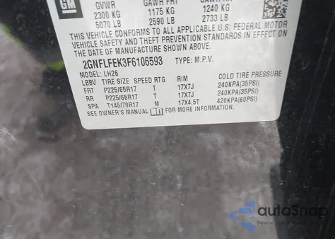 2015 Chevrolet Equinox 1Lt из США, поврежденный, VIN 2GNFLFEK3F6106593